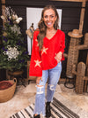 Apple Red + Pink Berber Star V Neck Sweater