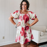 Pink Watercolor Floral Square Neckline Dress