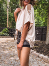 Almond Jersey Dolman with Crochet Shoulder Detail