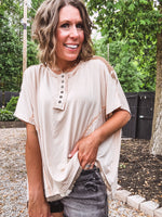 Almond Jersey Dolman with Crochet Shoulder Detail