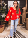 Apple Red + Pink Berber Star V Neck Sweater