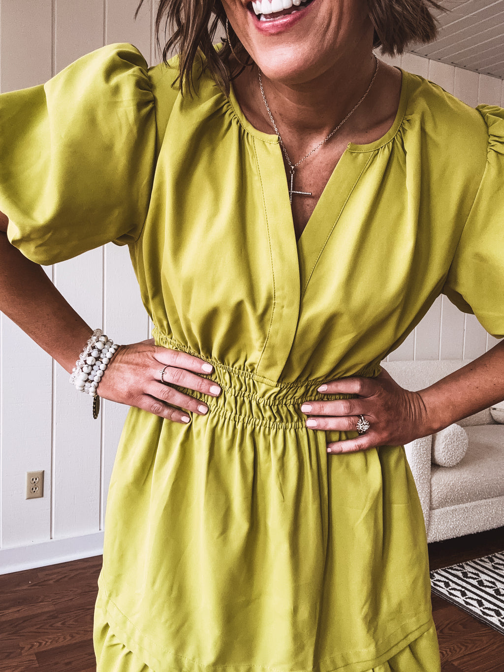 Avocado Waist Cinch Flare Dress