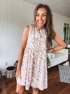Taupe + Ivory Button Down Tiered Abstract Print Dress