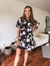 Black Floral Tapestry Button Front Dress