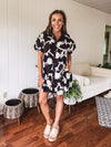 Black Floral Tapestry Button Front Dress