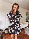 Black Floral Tapestry Button Front Dress