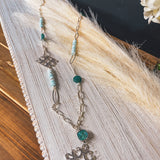 FILAGREE TURQ SV STONE LONG NECKLACE