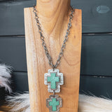 GREEK TURQ DOUBLE CROSS NECKLACE