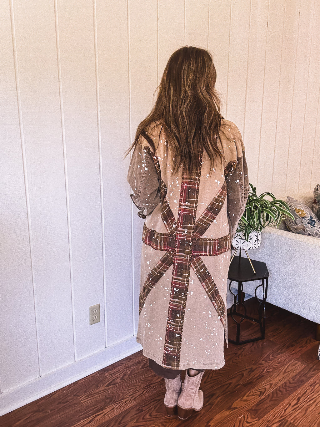 Brown Mineral Wash Paint Splatter Starburst Jacket