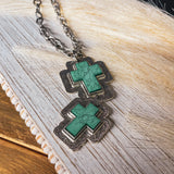 GREEK TURQ DOUBLE CROSS NECKLACE