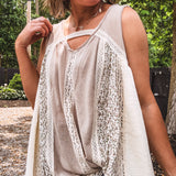 Taupe Flowy Tank with Crochet Trim Detail