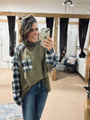 Olive Turtleneck Ribbed Plaid Pullover