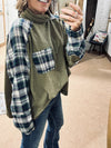 Olive Turtleneck Ribbed Plaid Pullover