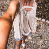 Taupe Flowy Tank with Crochet Trim Detail