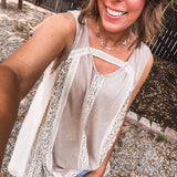 Taupe Flowy Tank with Crochet Trim Detail