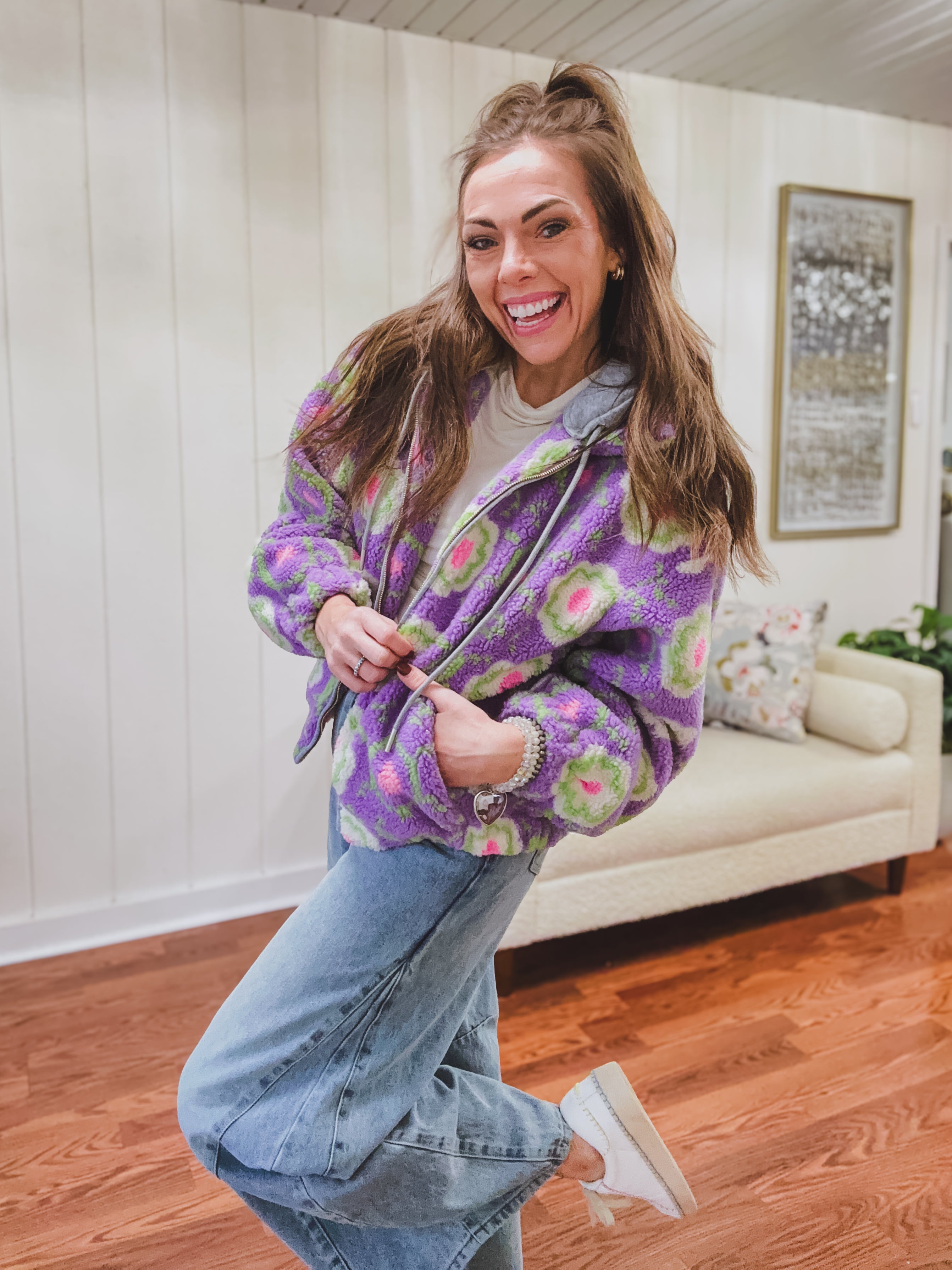 Lavender Floral Sherpa Jacket