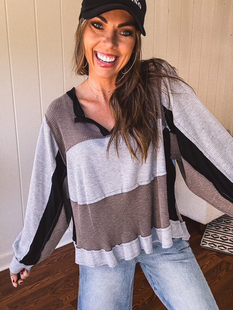 Charcoal Colorblock Thermal Mix Long Sleeve