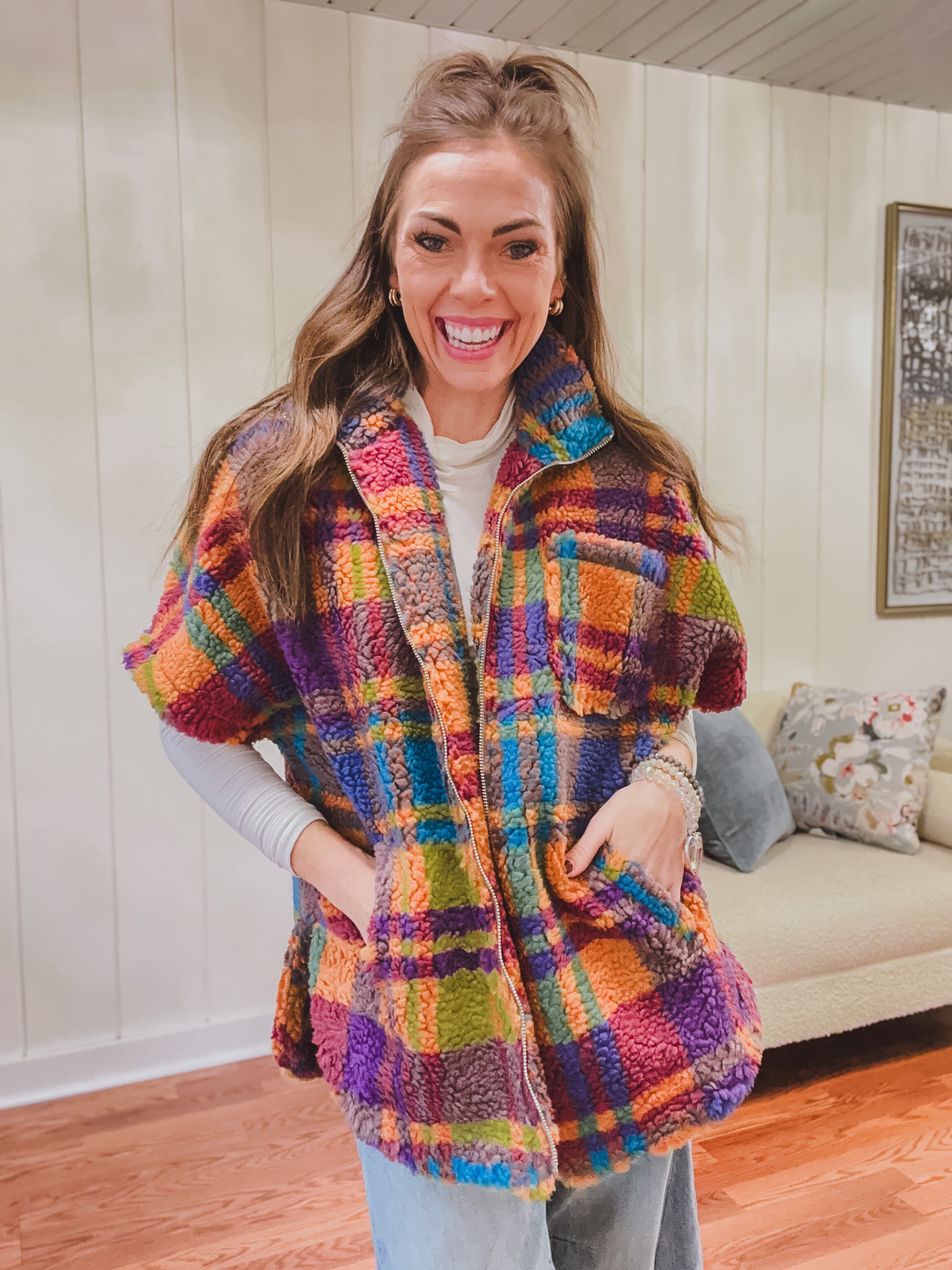 In Check Sherpa Multi Zip Up