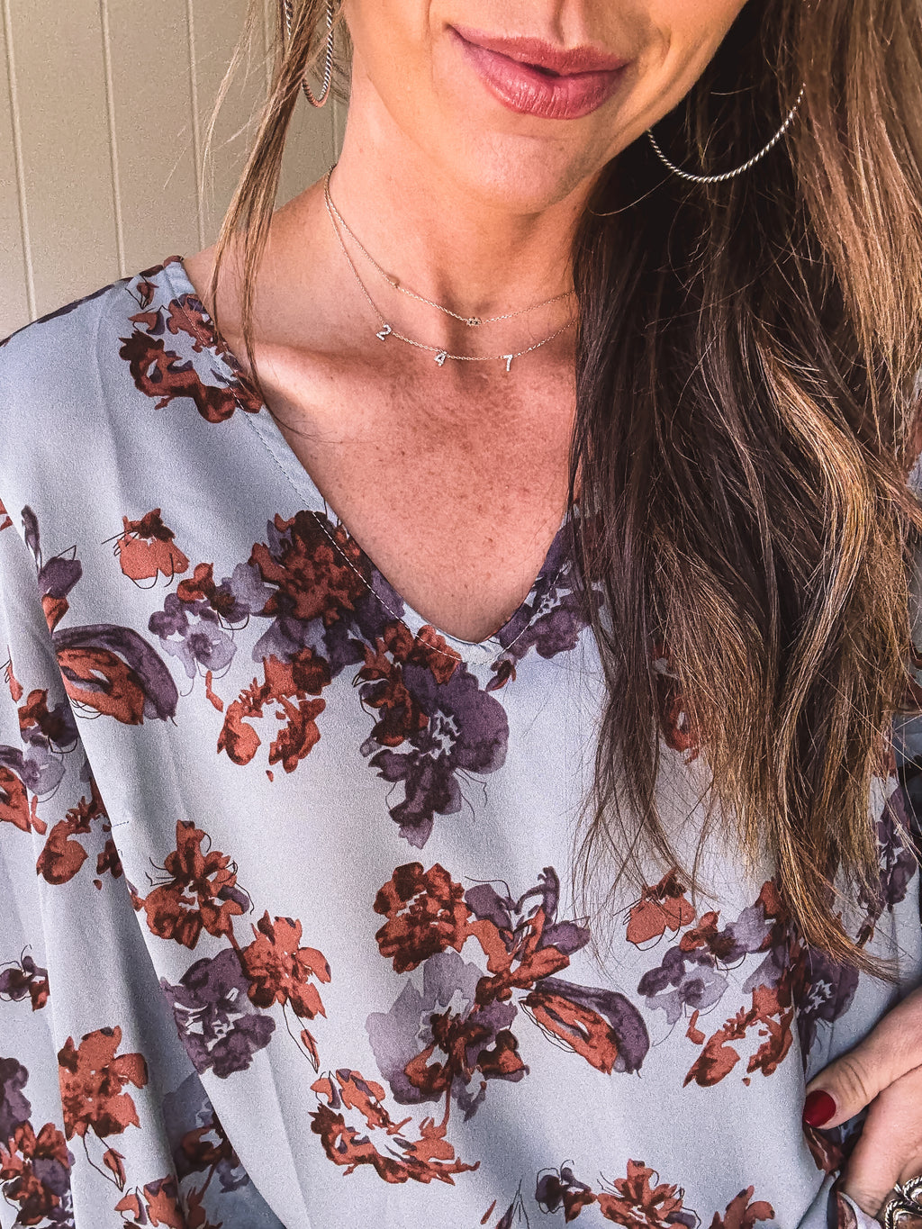 Turkish Blue Floral Long Sleeve Blouse