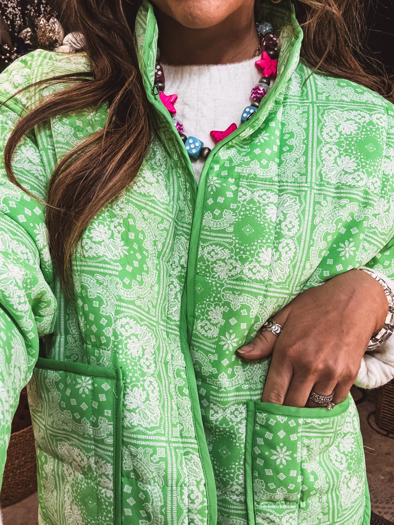 Green Bandana Print Quilted Jacket