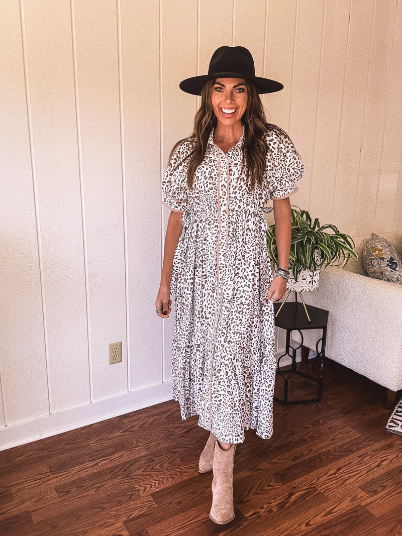 Cream Whimsical Leo Midi Button Front Dress