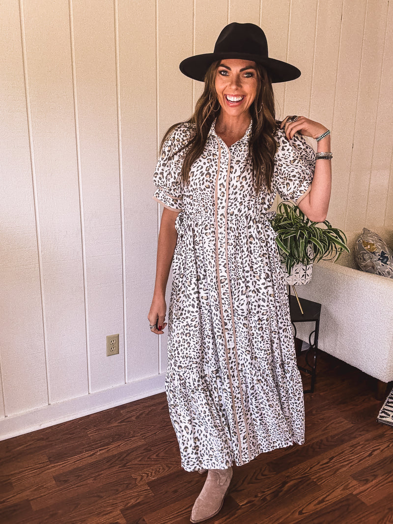Cream Whimsical Leo Midi Button Front Dress