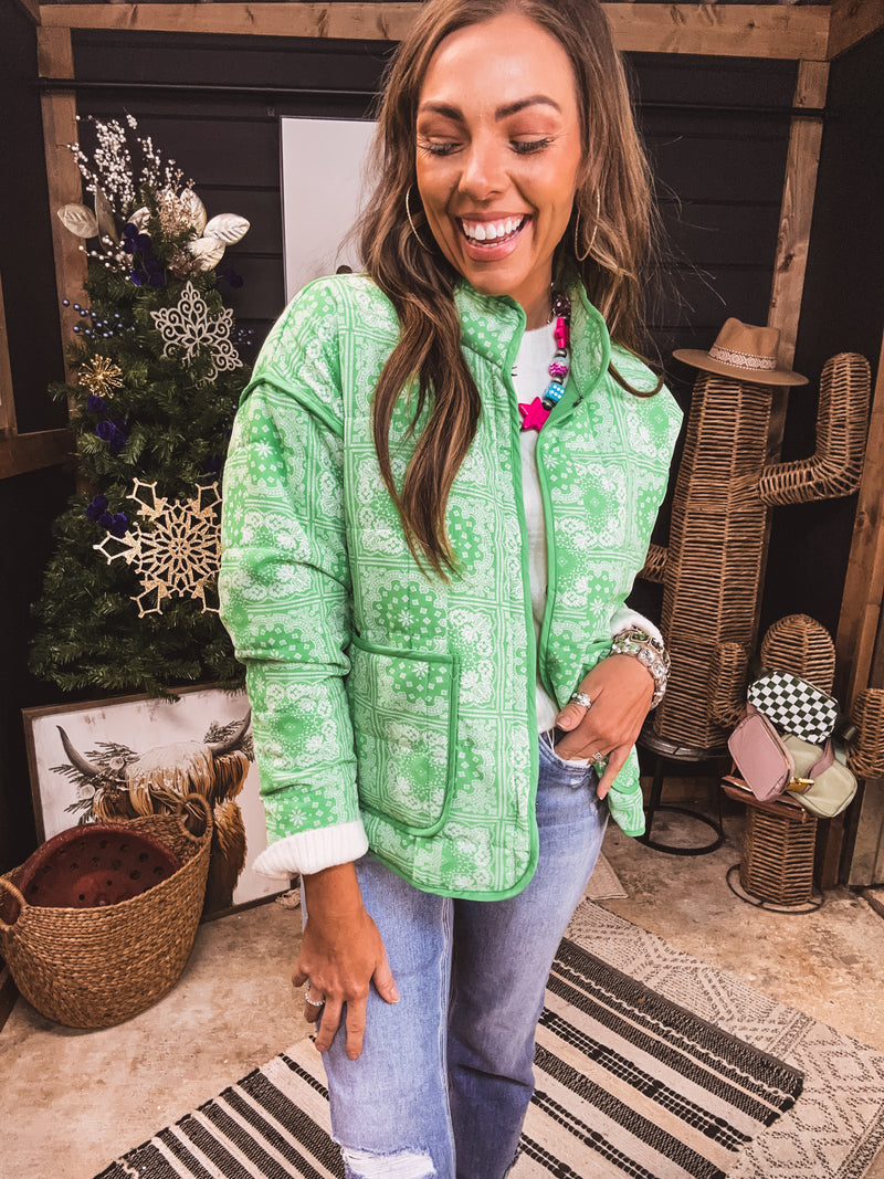 Green Bandana Print Quilted Jacket