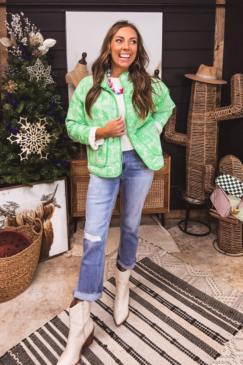Green Bandana Print Quilted Jacket
