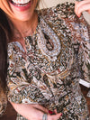 Olive Woven Print Tiered Maxi Dress Flutter Sleeve
