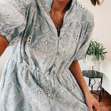 Baby Blue Damask Eyelet Dress