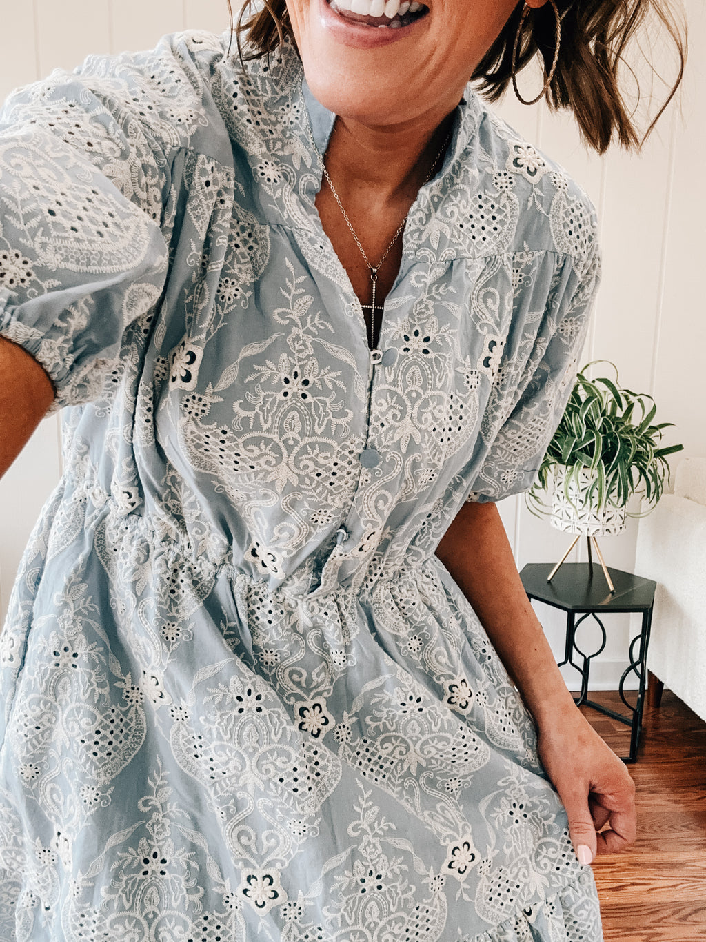 Baby Blue Damask Eyelet Dress