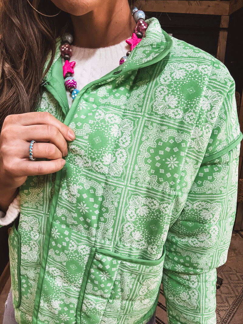 Green Bandana Print Quilted Jacket