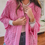 Crochet open weave, open front cardigan with hood.