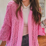 Wavy Crochet Hooded Lightweight Cardigan