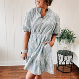 Baby Blue Damask Eyelet Dress