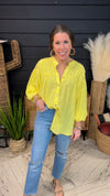 Lemon V Neck Button Up Ruch Detail Blouse