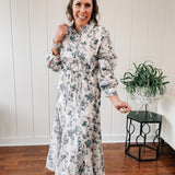 Lilac Multi Floral Eyelet Button Midi Dress