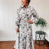 Lilac Multi Floral Eyelet Button Midi Dress