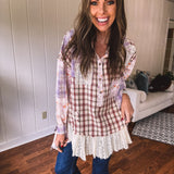 That's So Vintage Pink Plaid Patchwork Mix Button Up