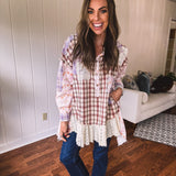 That's So Vintage Pink Plaid Patchwork Mix Button Up