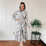 Lilac Multi Floral Eyelet Button Midi Dress