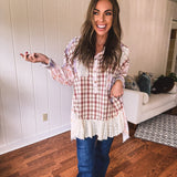 That's So Vintage Pink Plaid Patchwork Mix Button Up
