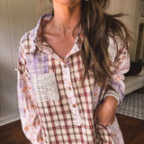 That's So Vintage Pink Plaid Patchwork Mix Button Up