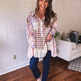 That's So Vintage Pink Plaid Patchwork Mix Button Up