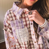 That's So Vintage Pink Plaid Patchwork Mix Button Up