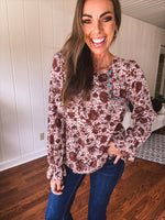 Amber Mix Print Square Yoke Embroidered Top