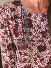 Amber Mix Print Square Yoke Embroidered Top
