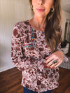 Amber Mix Print Square Yoke Embroidered Top