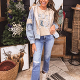 Denim & Fleece Mix Match Zip Up Jacket