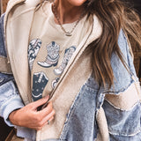 Denim & Fleece Mix Match Zip Up Jacket